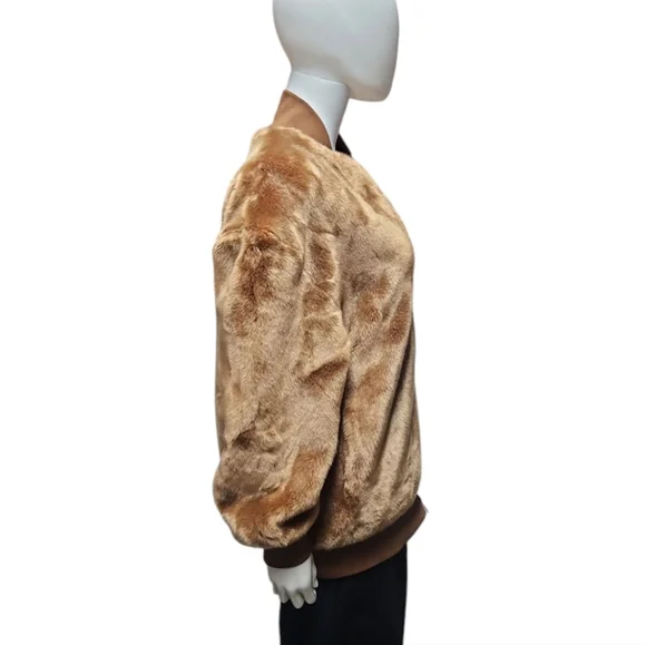 TIBI | Oversized Brown Faux Fur Bomber Jacket in Size XS ~ NWOT - Picture 3 of 6